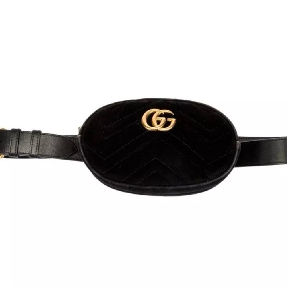 VGUC Authentic Gucci GG Marmont Belt Bag in Black Velvet